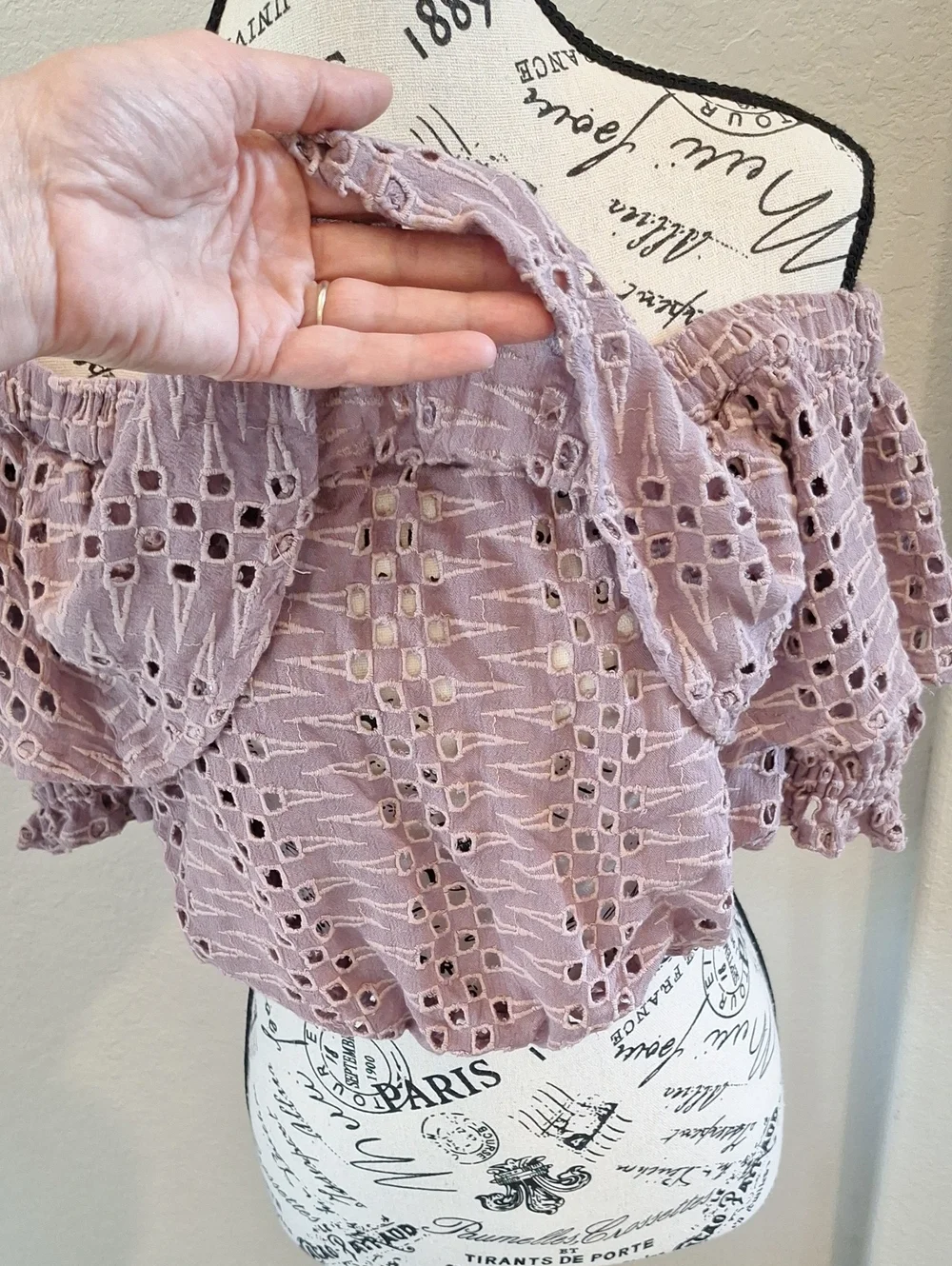 Free People That Girl Off The Shoulder Eyelet Crop Top Mauve XS